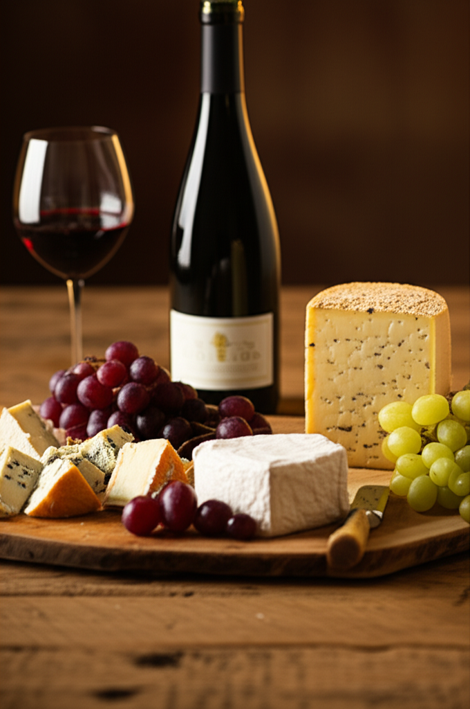 Cheese platter with wine